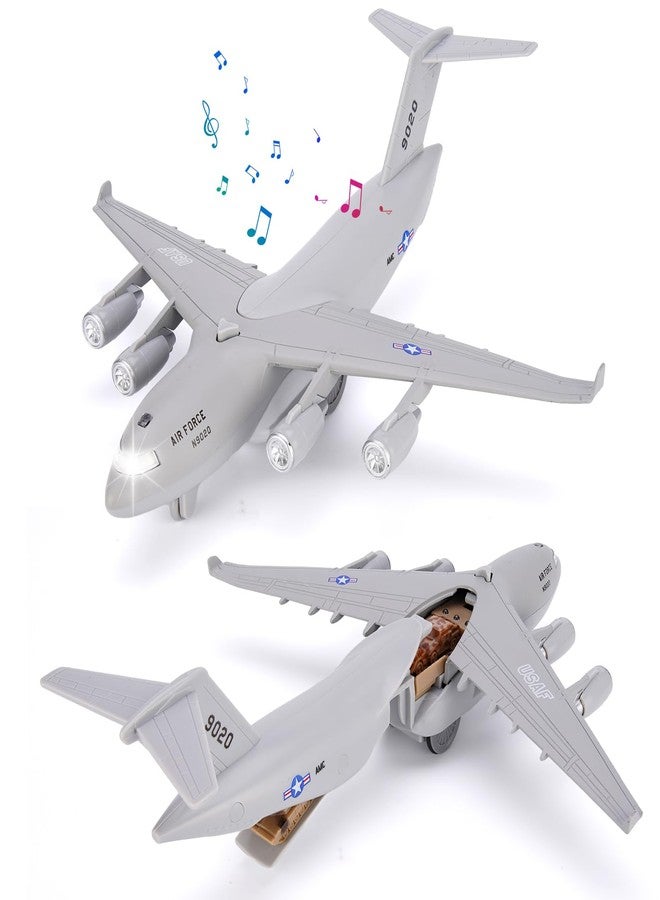 Crelloci Air Force Diecast Plane Toy with Lights & Sounds Pull Back, Grey Metal Military Model Airplane, Army Aircraft Fighter Toy, Play Vehicle for Kids Boys Toddlers Ages 3+ - Image 1